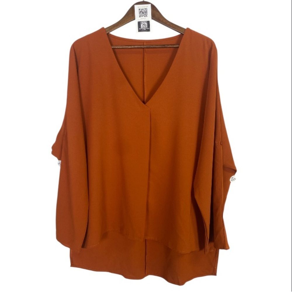 Women's Rust V-Neck  Oversized Flowy Top / XL